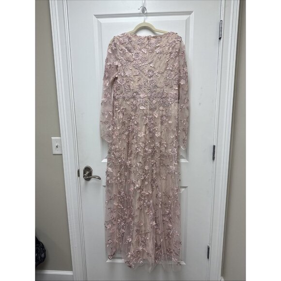 Mac Duggal Size 10 Pink 70224 Floral Applique Long Sleeve Illusion Gown Dress - Picture 7 of 12